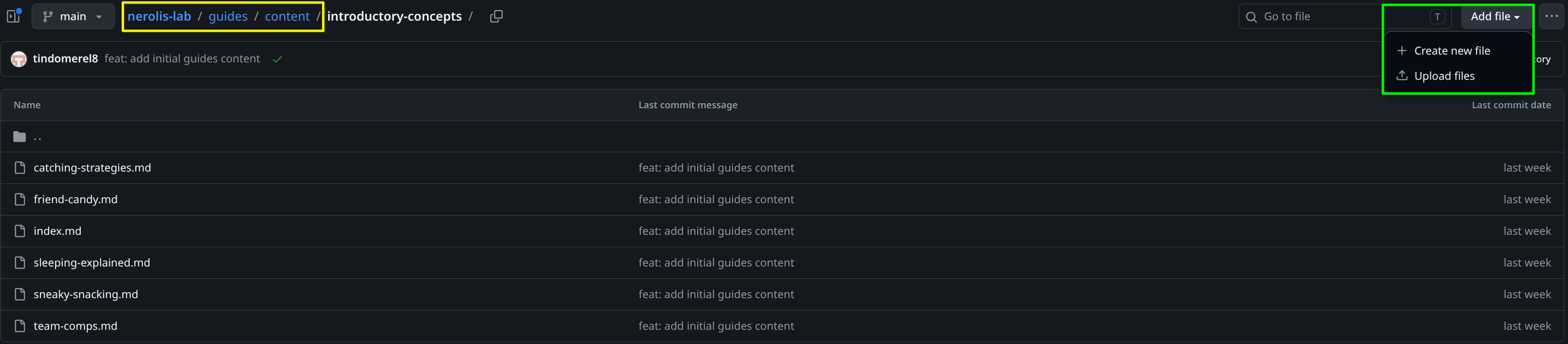 Add file dropdown: Create new file